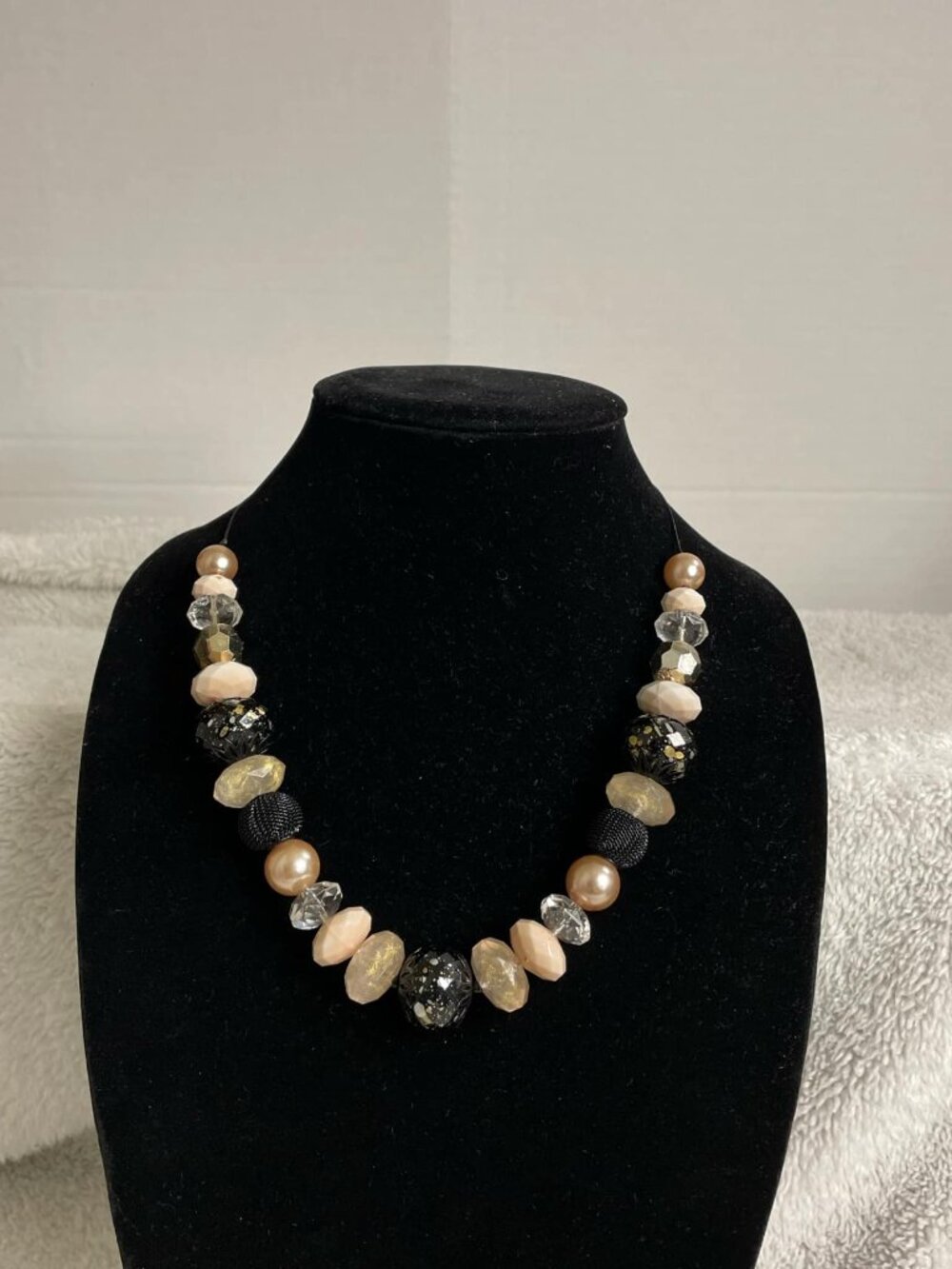 Black & Gold Colored Glass Beaded Necklace